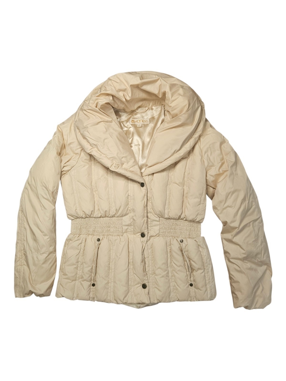 Cream Quilted Puffer Jacket with Funnel Collar